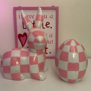 Easter Pink Checkered Bunny With Pink Checkered Egg.